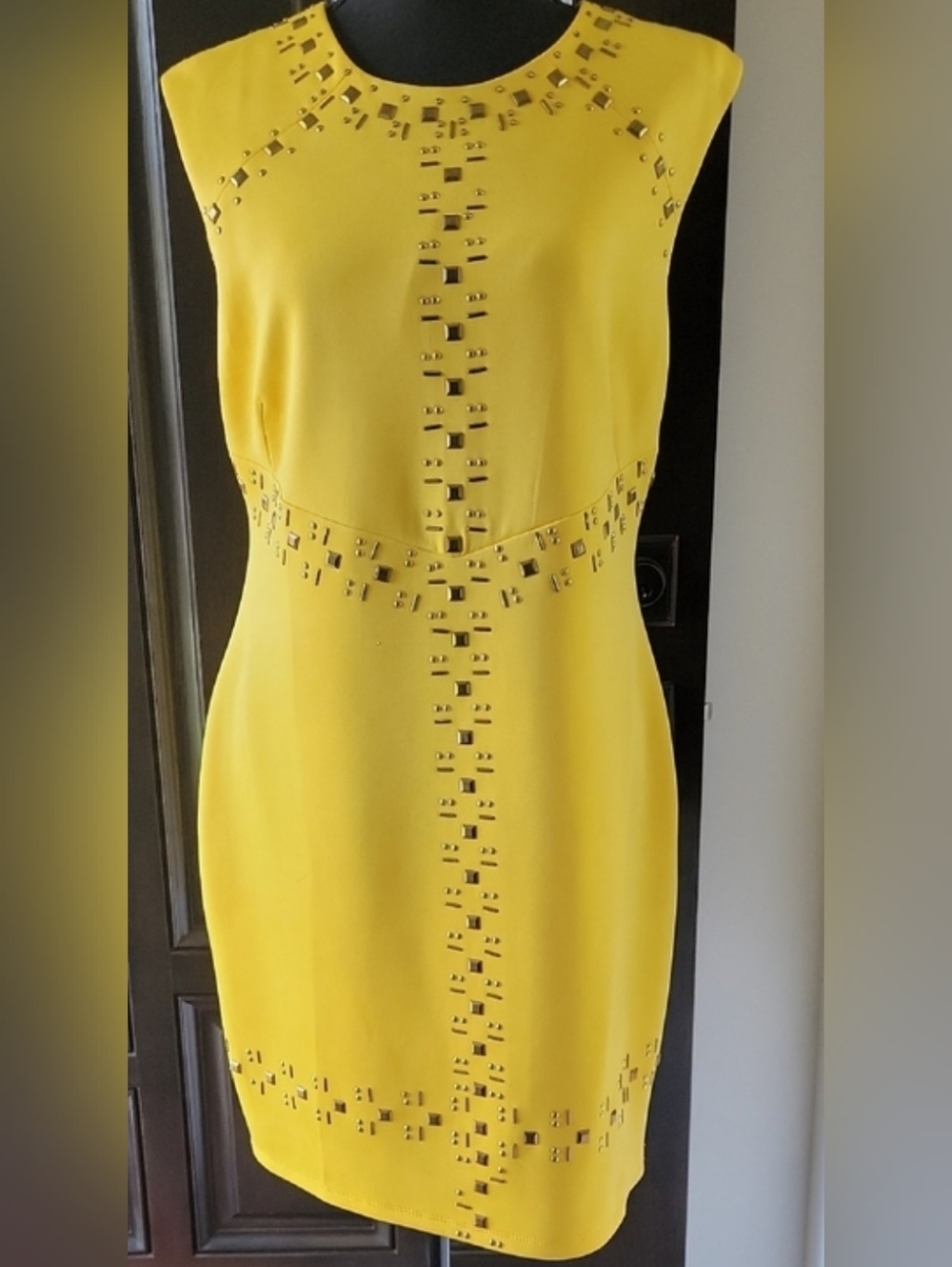 Thalia Sodi Yellow Stud-Embellished Mini Dress